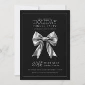 Invitation Holiday Dinner Party Silver Satin Bow Black (Devant)