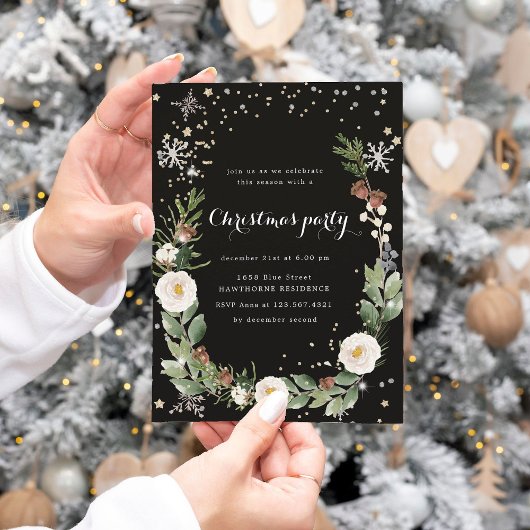 Invitation holiday foliage sparkle Christma Party Invite