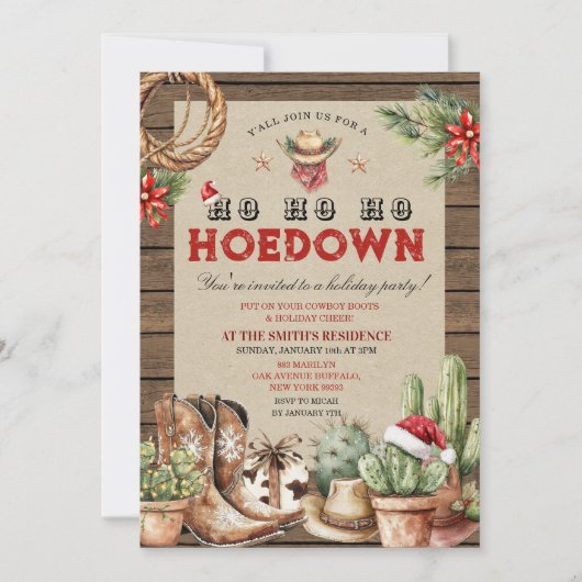 Invitation Holiday Hodown Cowboy Noël Occidental (Devant)