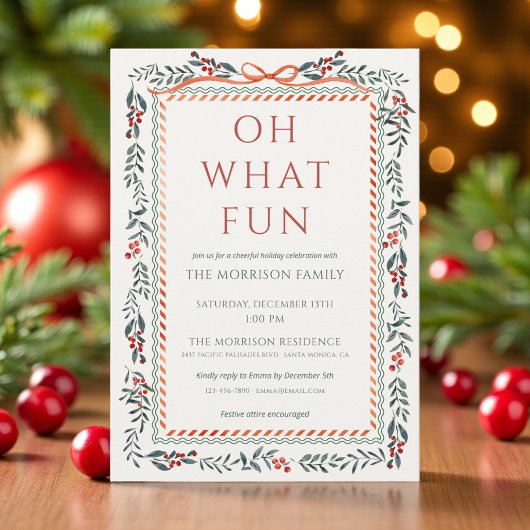 Invitation Holiday Holly Christmas Red Bow Party 