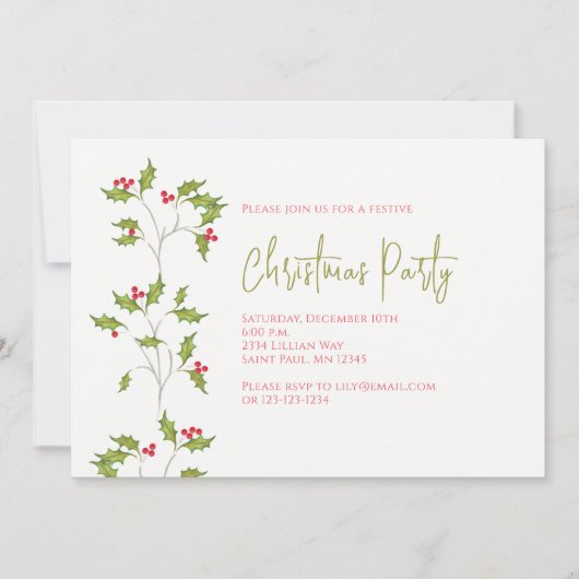 Invitation Holiday Holly Editable (Devant)