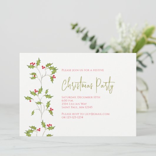 Invitation Holiday Holly Editable (Debout devant)