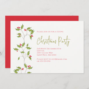 Invitation Holiday Holly Editable