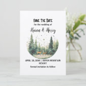 Invitation Holiday Mountain Snow Deer Pine Tree Enregistrer L (Debout devant)