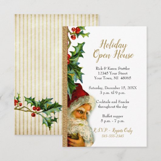 Invitation Holiday Open House Gold Parties scintillant Père N (Devant / Derrière)