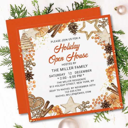 Invitation Holiday Open House Noël Russe Citrus Orange