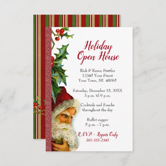 Invitation Holiday Open House Red Parties scintillant Père No (Devant / Derrière)