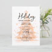 Invitation Holiday Open House Rose Gold Hand Painted Tree (Debout devant)