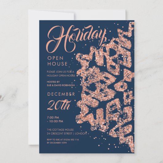 Invitation Holiday Open House Rose Gold Parties scintillant M (Devant)