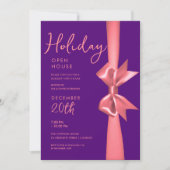Invitation Holiday Open House Rose Gold Ribbon violet (Devant)