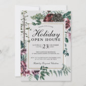 Invitation Holiday Open House Rustic Red Floral (Devant)