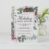 Invitation Holiday Open House Rustic Red Floral (Debout devant)