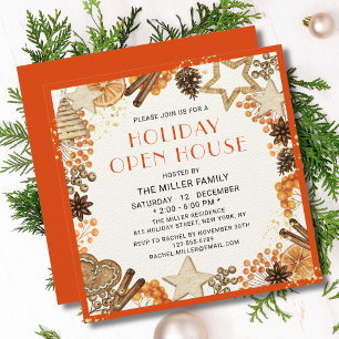 Invitation Holiday Open House Rustique Citrus Orange Aquarell