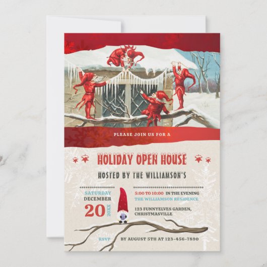 Invitation Holiday Open House Vintage Elves  (Devant)