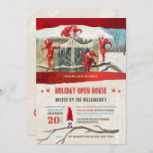 Invitation Holiday Open House Vintage Elves  (Devant / Derrière)