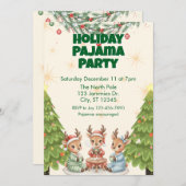 Invitation Holiday Pajama Party, reindeer and cocoa (Devant / Derrière)
