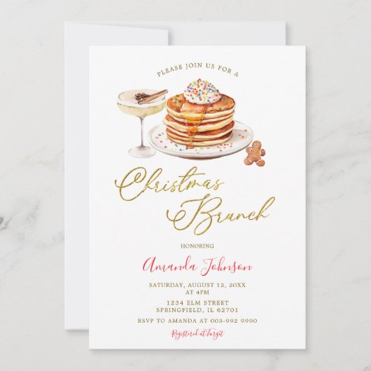 Invitation Holiday Pancakes Winter Red Plaid Christmas Brunch (Devant)