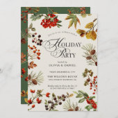 Invitation Holiday Party Botanical Plants Berries Script (Devant / Derrière)