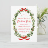 Invitation Holiday Party Festive Christmas Wreath Ribbon (Debout devant)