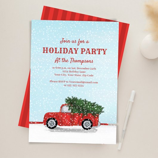 Invitation Holiday Party Red Truck Classic Custom