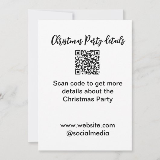 Invitation Holiday party Scan QR code détails site web social (Devant)