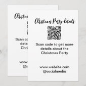 Invitation Holiday party Scan QR code détails site web social (Devant / Derrière)