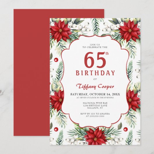 Invitation Holiday Poinsettia 65e anniversaire (Devant / Derrière)