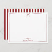 Invitation Holiday Red Stripes Bow Note Card (Devant / Derrière)