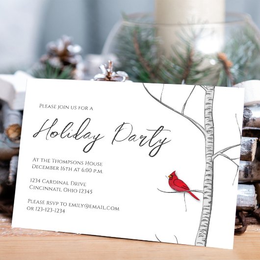 Invitation Holiday Simple Red Cardinal Birch Tree QR Code