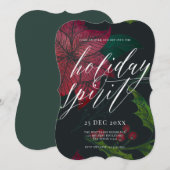 Invitation Holiday Spirit Poinsettia Noël Fête de Noël (Devant / Derrière)