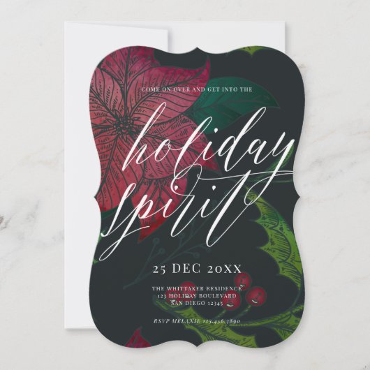 Invitation Holiday Spirit Poinsettia Noël Fête de Noël (Devant)