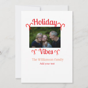 Invitation Holiday Vibes rouge nom de famille photo bonbon Ch