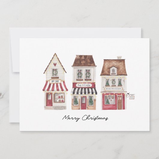 Invitation Holidays card with Christmas gift stores (Devant)