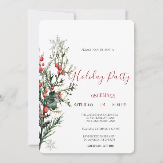 Invitation Holly à l'aquarelle Noël verdure (Devant)
