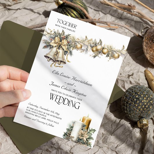 Invitation Holly Bells Golden Berries Mariage d'hiver