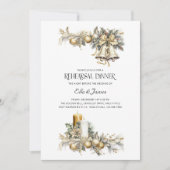 Invitation Holly Bells Golden Winter Wedding Rehearsal Dîner (Devant)