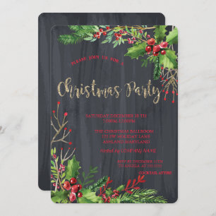 Invitation Holly Berries, Black Company fête de Noël