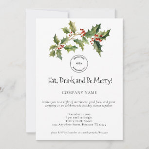 Invitation Holly Berries Company Logo Noël Party