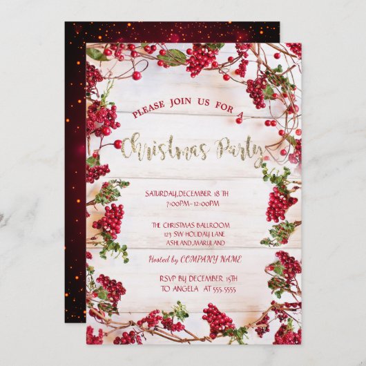 Invitation Holly Berries Frame Company Noël (Devant / Derrière)
