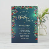 Invitation Holly Berries Gold Green Company fête de Noël (Debout devant)
