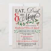 Invitation Holly, Berries, Mange, Bois et Sois Joyeux (Devant)