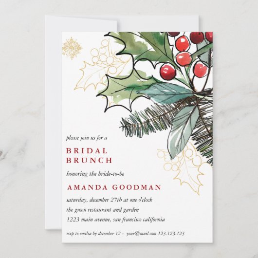 Invitation Holly Berries Noël Mariage Brunch nuptial (Devant)