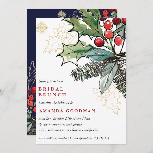 Invitation Holly Berries Noël Mariage Brunch nuptial (Devant / Derrière)