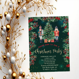 Invitation Holly Berries Nutcrackers Green Company Noël