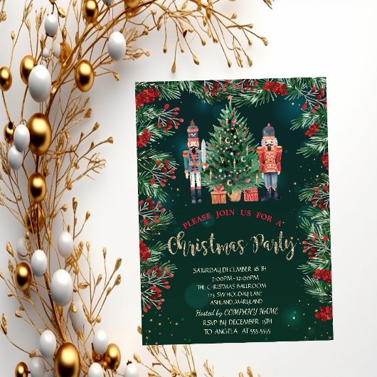 Invitation Holly Berries Nutcrackers Green Company Noël