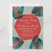 Invitation Holly Berries Pine Cone Bouquet Gold Geo Noël (Devant)