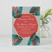 Invitation Holly Berries Pine Cone Bouquet Gold Geo Noël (Debout devant)