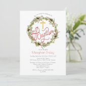 Invitation Holly | Berries Pine Wreath Christmas Baptism Invi (Debout devant)
