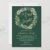 Invitation Holly Berries Wreath Green Red Christmas Party (Devant)