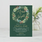 Invitation Holly Berries Wreath Green Red Christmas Party (Debout devant)